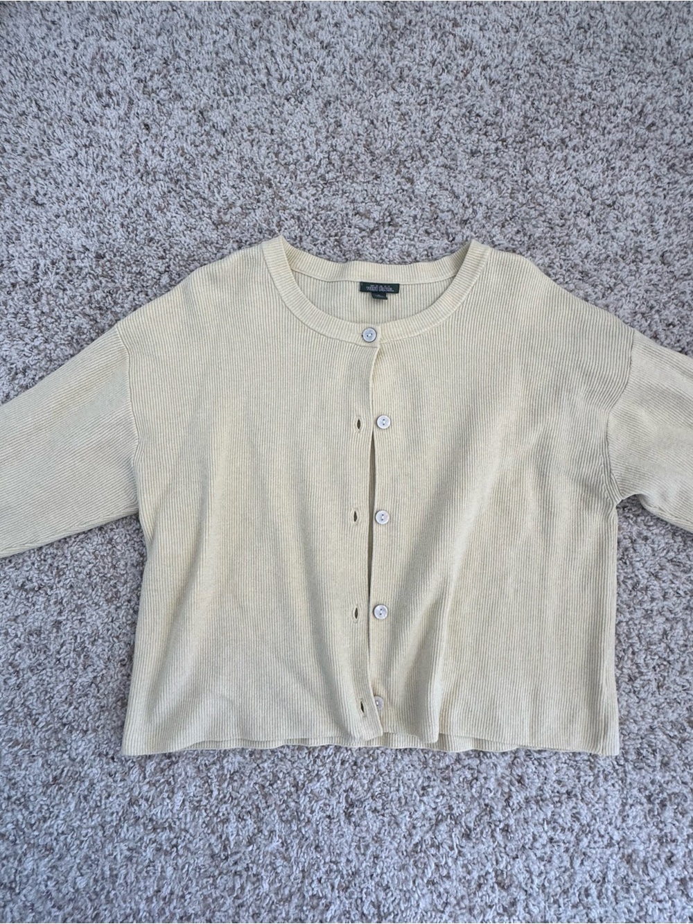 Wild Fable Light Yellow Ribbed Button-Front Cardigan